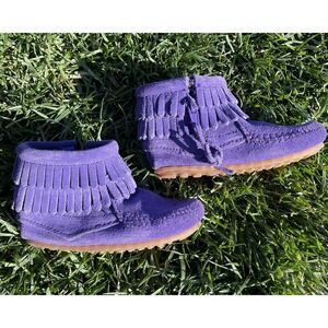 Minnetonka Infant Purple Suede Leather Double Fringe Booties Size 6